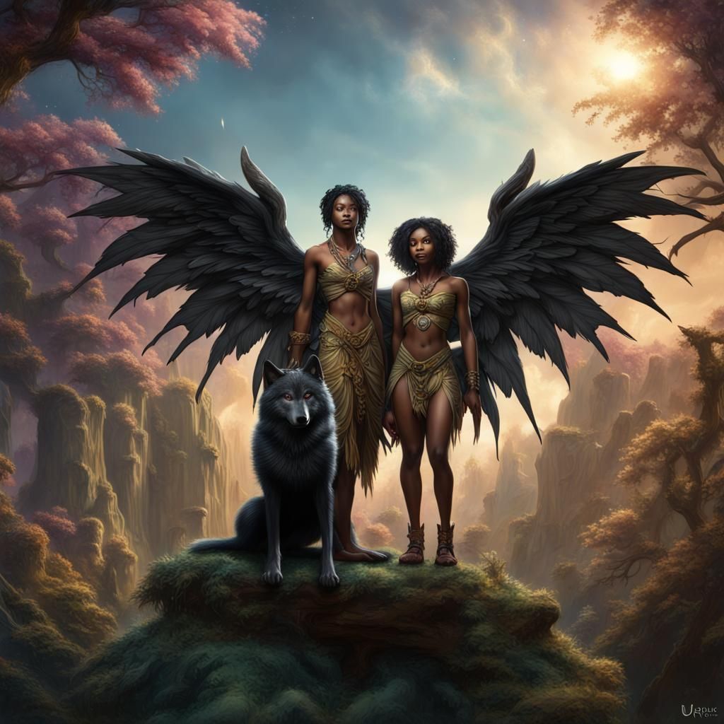 African American Fairy and Wolf Magic Art