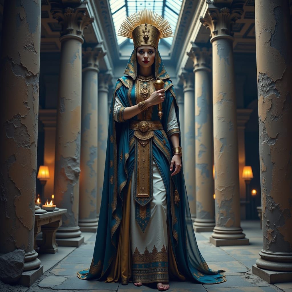 Ankh Pharaoh in Grand Egyptian Temple, Dramatic Lighting