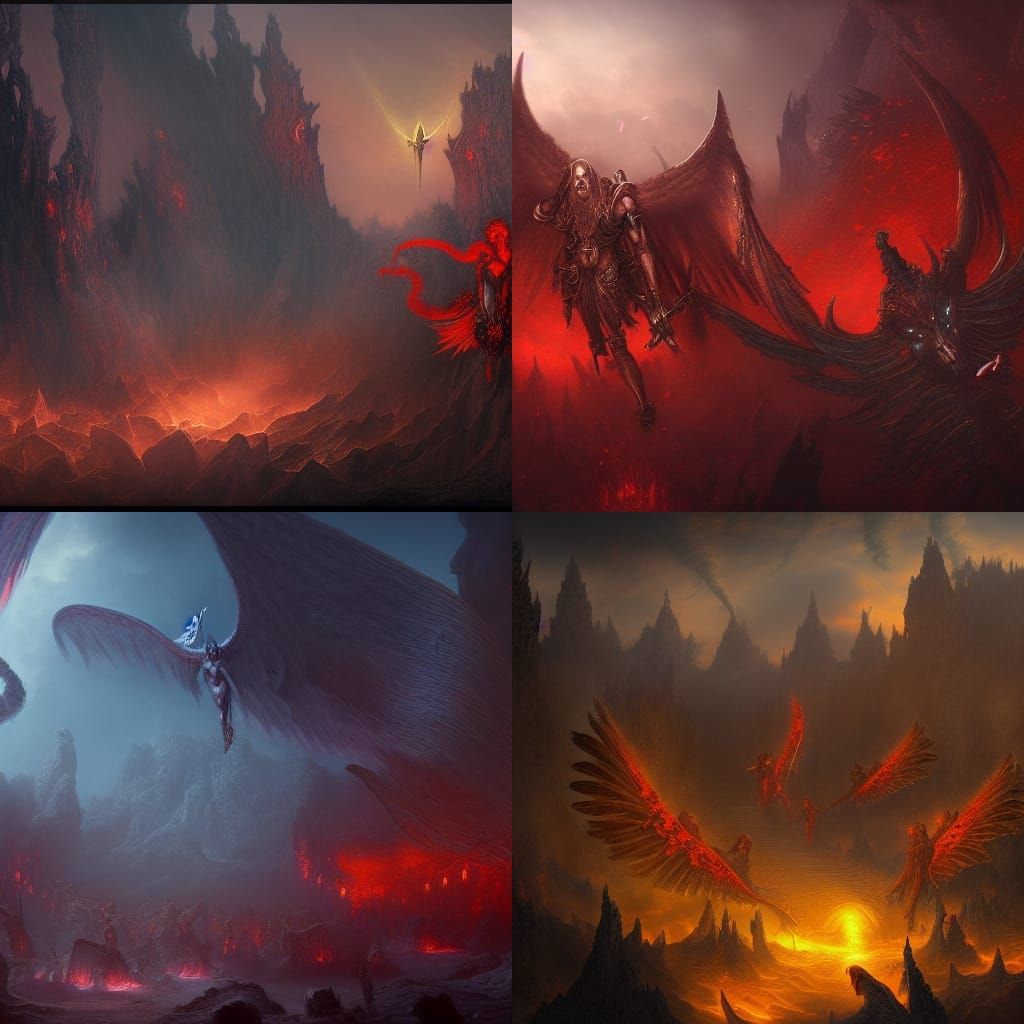 Angels vs Demons Battle in Hellscape Painting