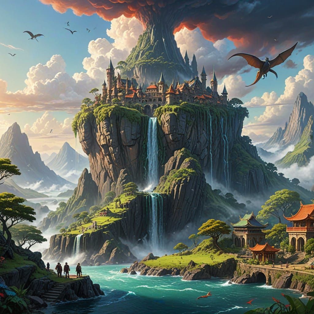 Enchanted Volcanic Isle in Vibrant Oil Painting