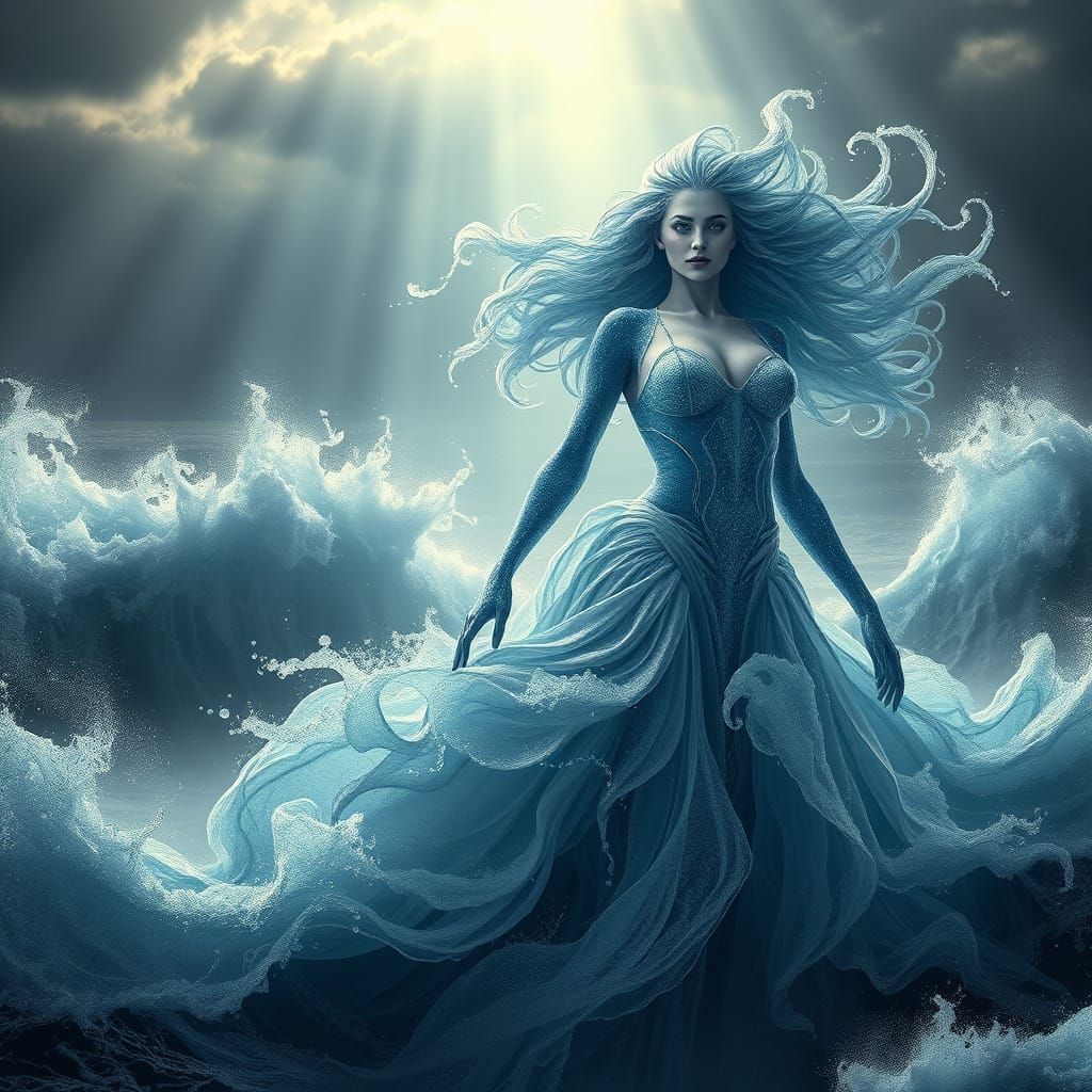 Ethereal Water Deities in Turbulent Storm