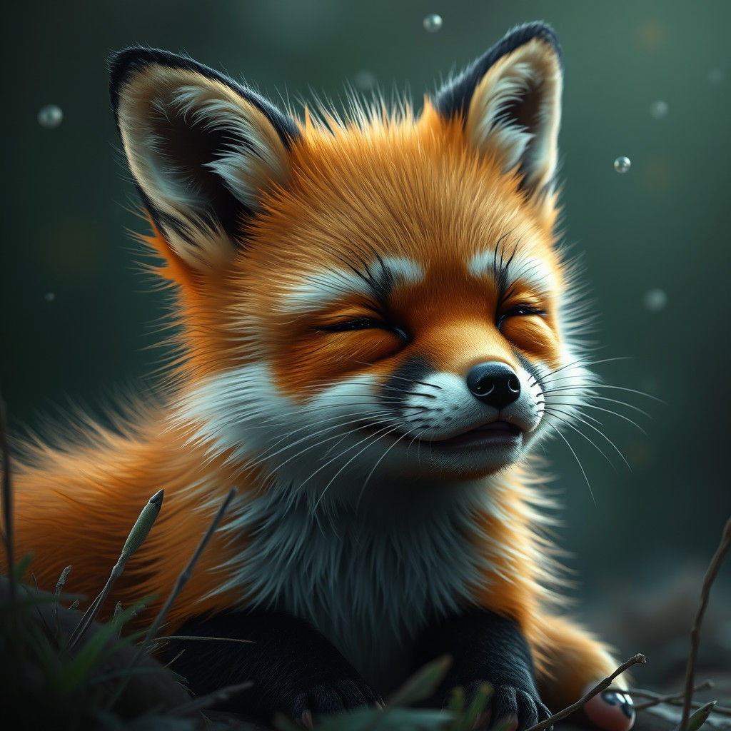 Sad Baby Fox Crying: Detailed Matte Painting