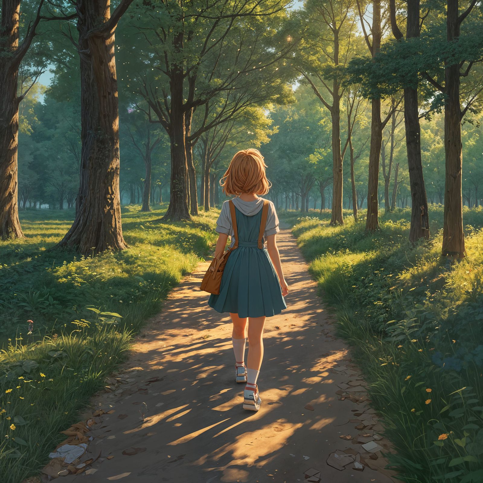 (Tried Creative Upscale 12x) - A anime girl walking to schoo...