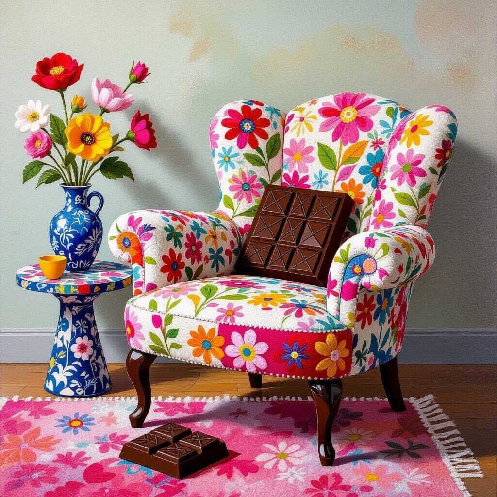 Felted Chair and Chocolate in Whimsical Style