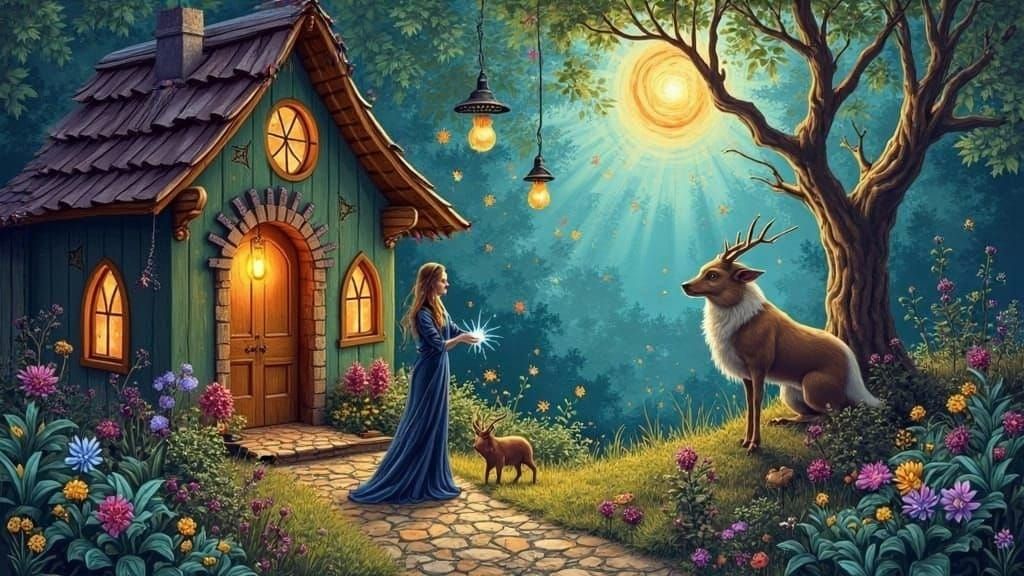 Mystical Priestess Summons Celestial Energies in Organic Cot...