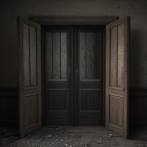 Mysterious Abandoned Laboratory Doorway in Dark Fantasy Styl...