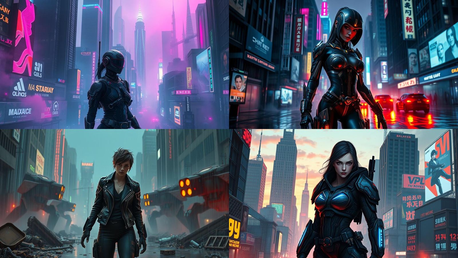 Cyberpunk Warrior in Neon Wasteland