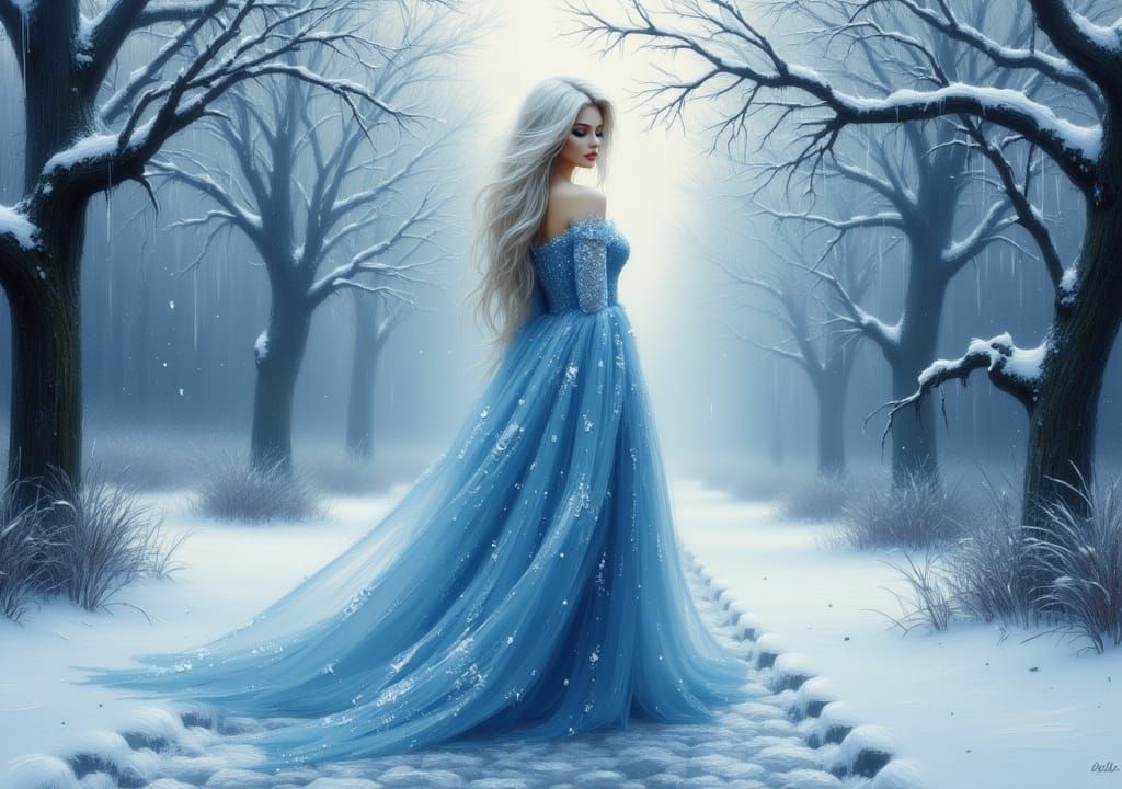 Icy Snow Queen in Winter Forest
