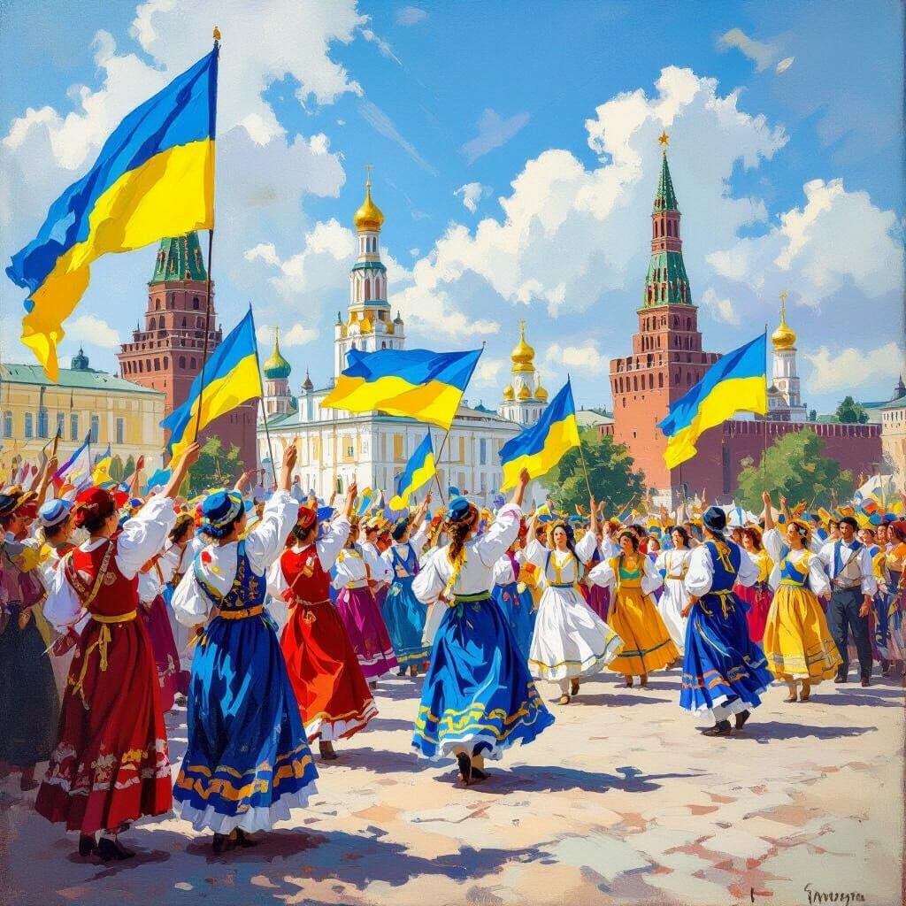 Ukrainian Independence Day Parade in Impressionist Style