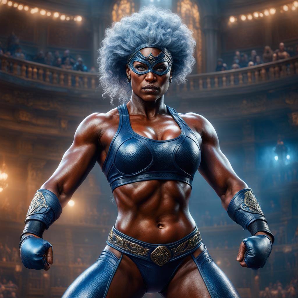 Intense Female Wrestler in Ethereal Fantasy Style
