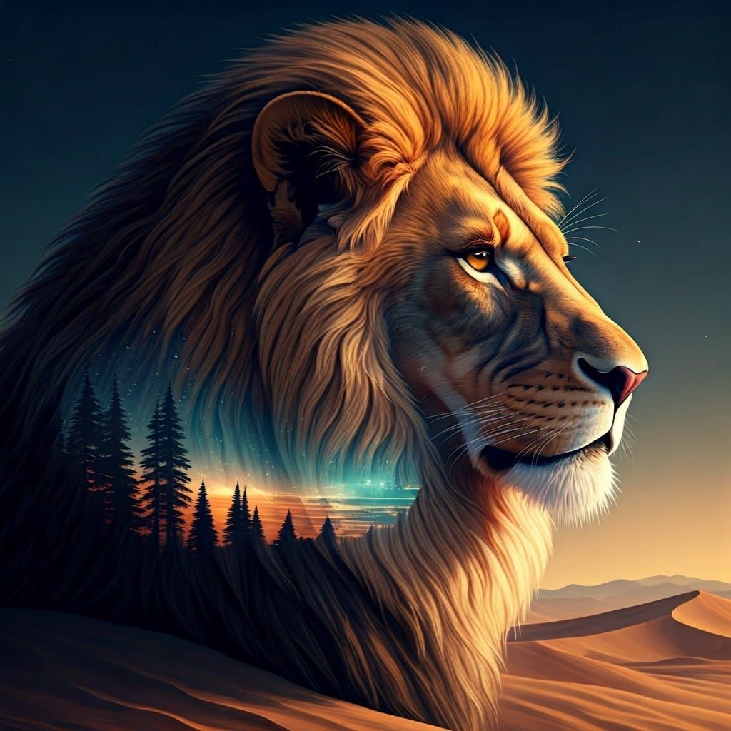 Regal Lion's Profile Under a Starry Sky