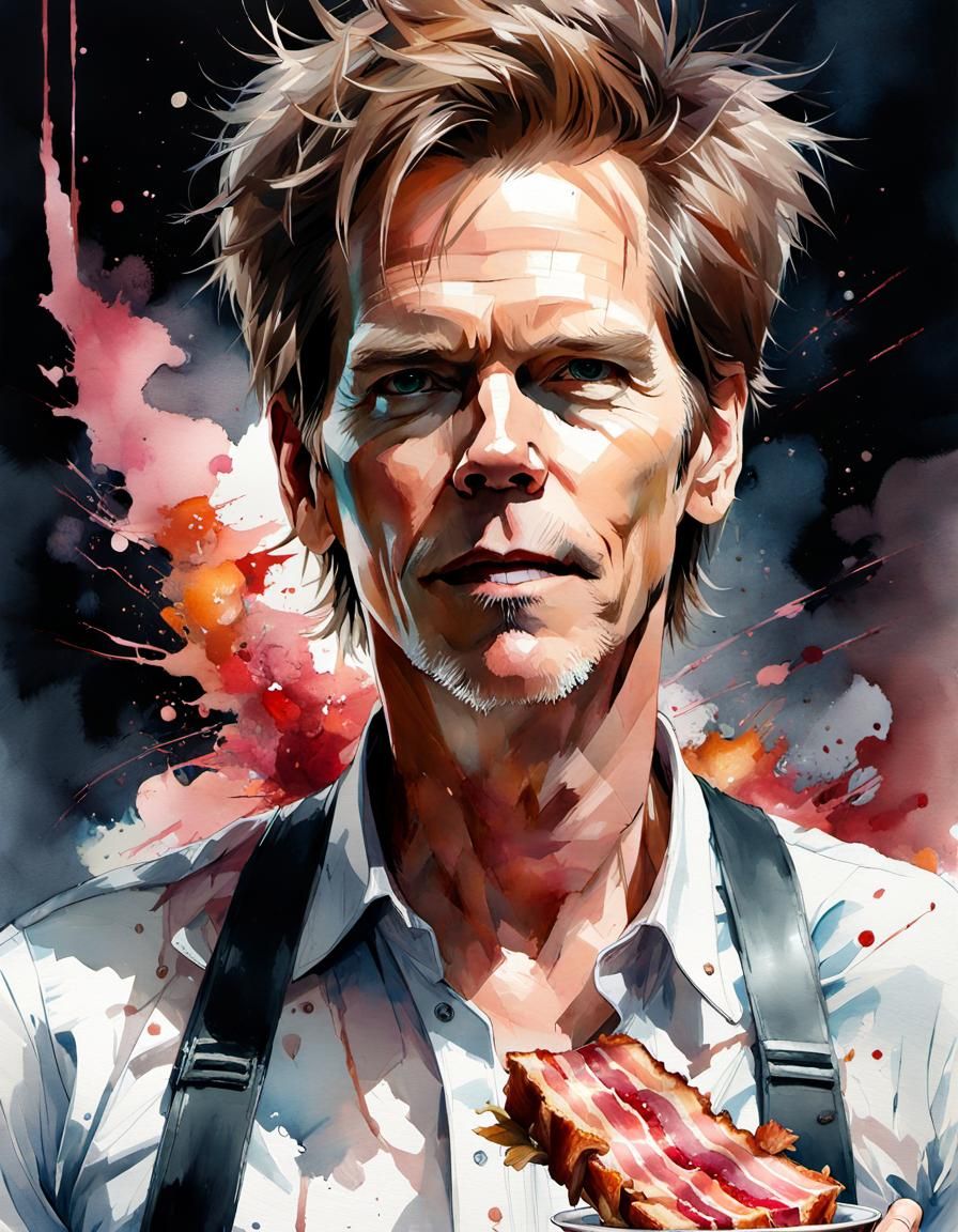 Watercolor Manga Art: Person Eating Bacon