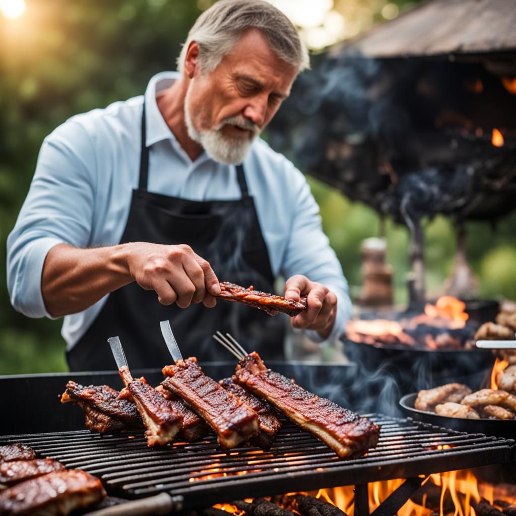 Barbecue Chef Prepares Lamb Ribs in Realistic Photo