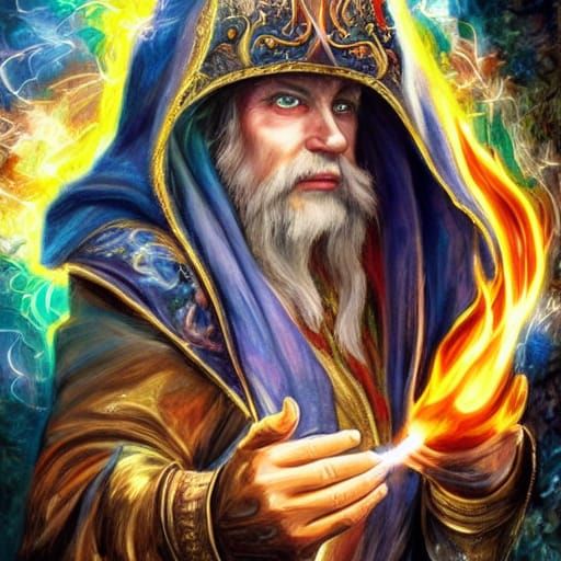 Fiery-Eyed Sorcerer Portrait in Fantasycore Style