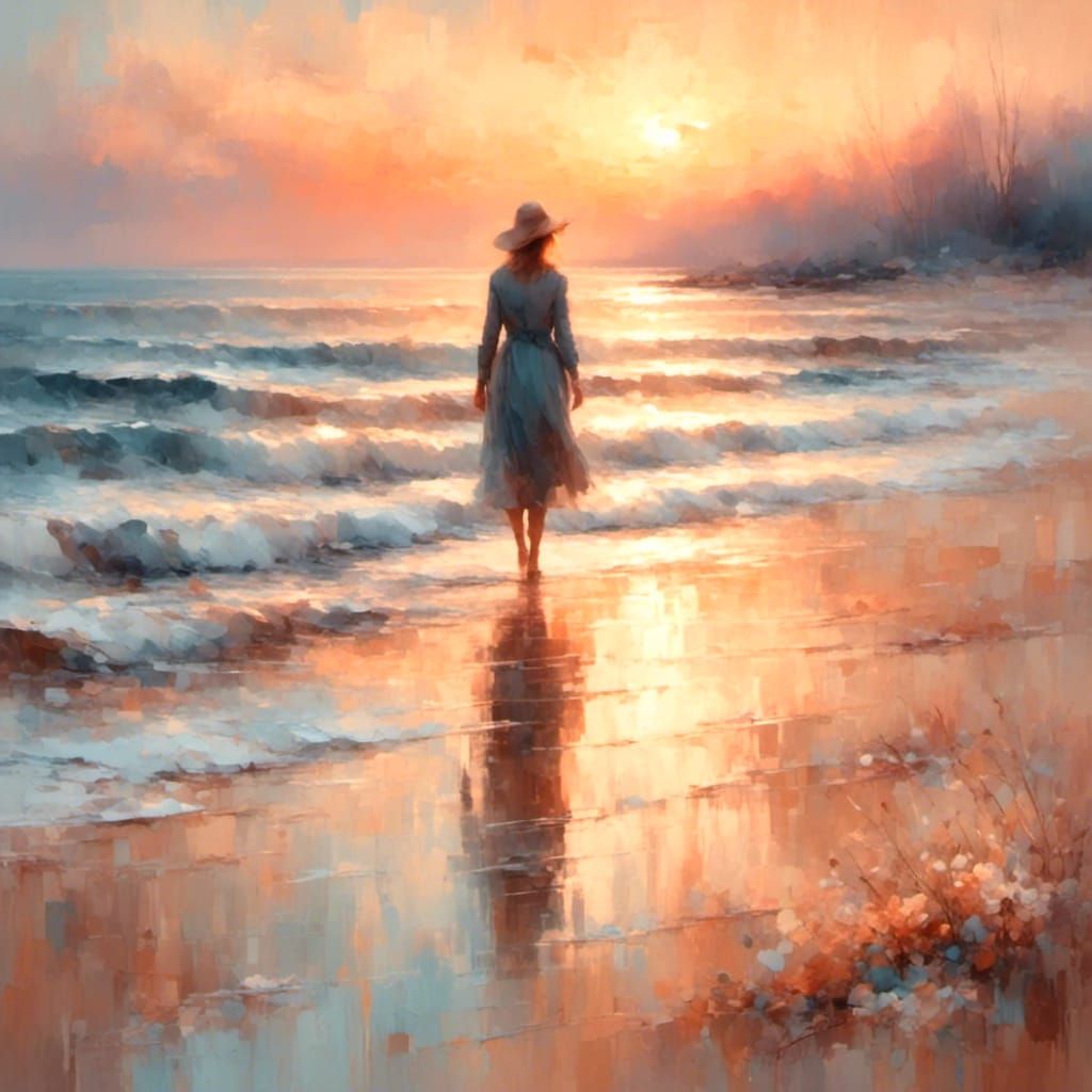 Golden Hour: A Lone Figure on a Sunset Beach