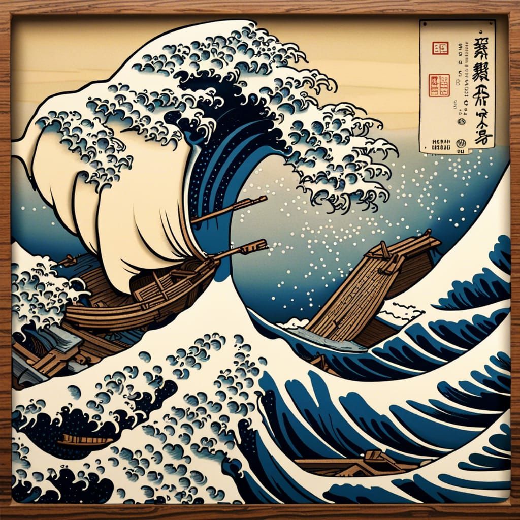 Boat in Great Wave, Ukiyo-e Style