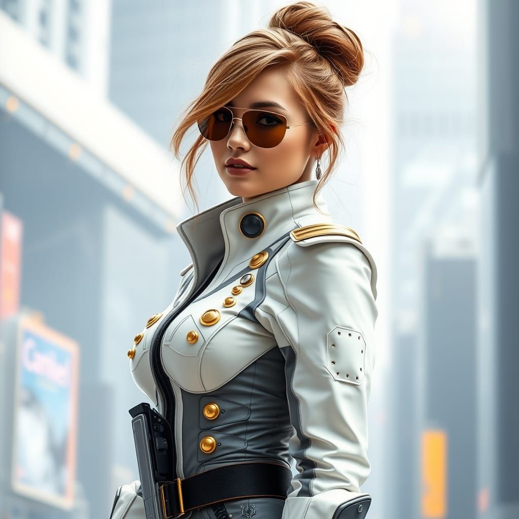 Cyberpunk Officer in Futuristic City