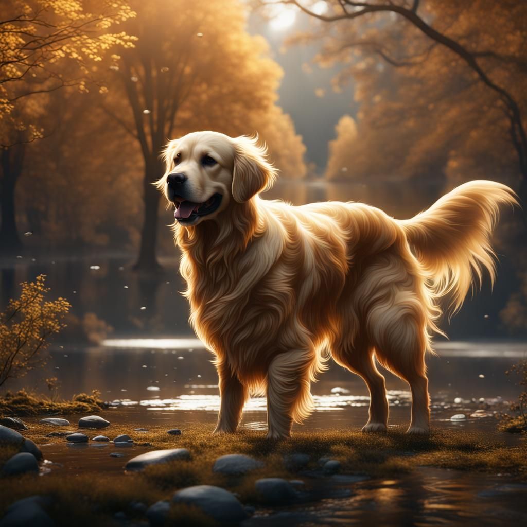 Detailed Golden Retriever Matte Painting