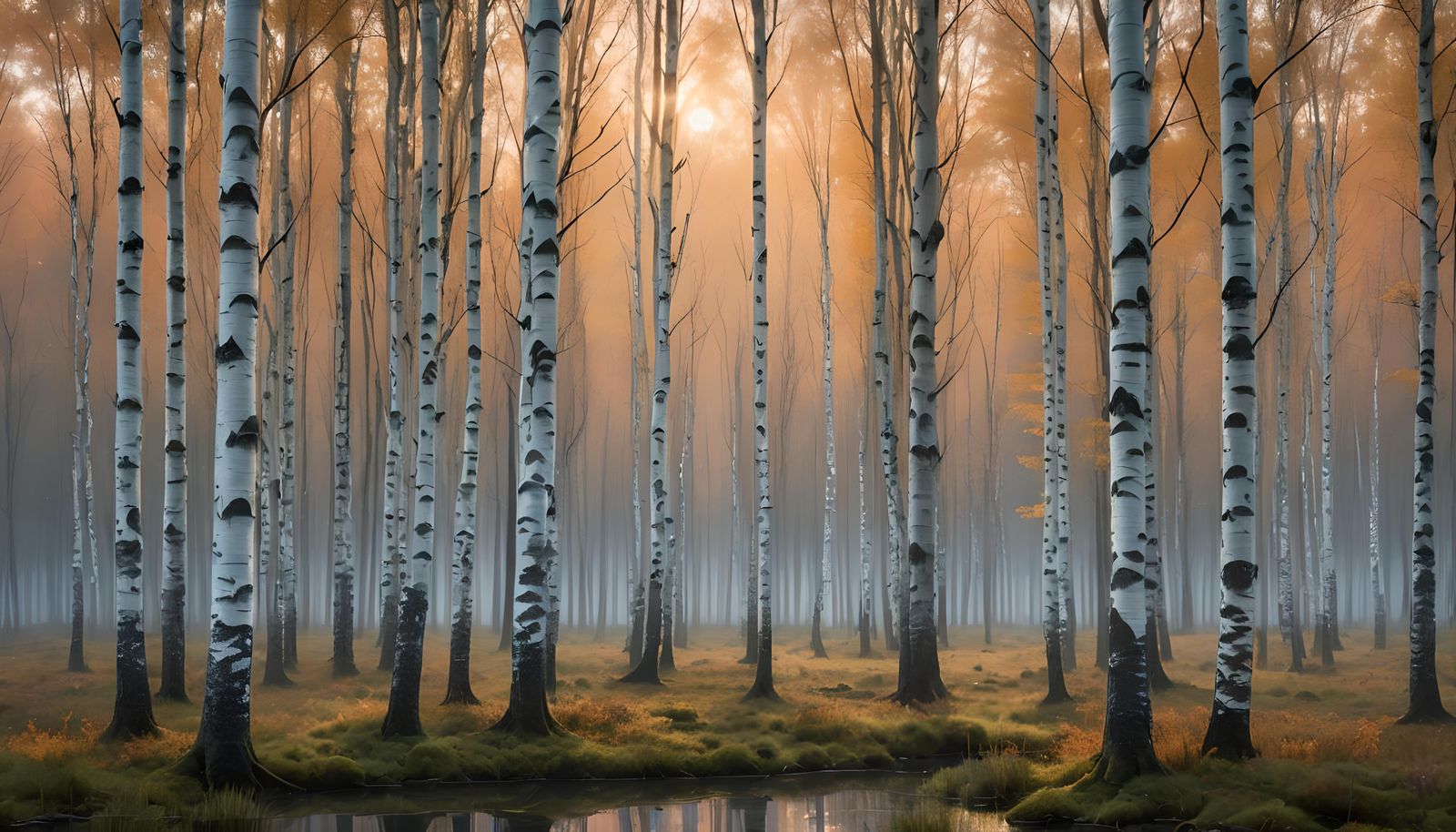 Dreamy Sunset in Whispering Birch Forest
