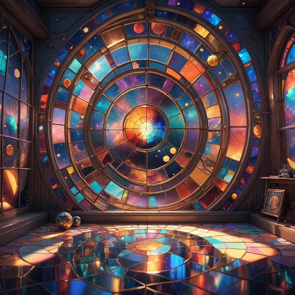 Cosmic Reflection in Stained Glass: 3D Digital Art