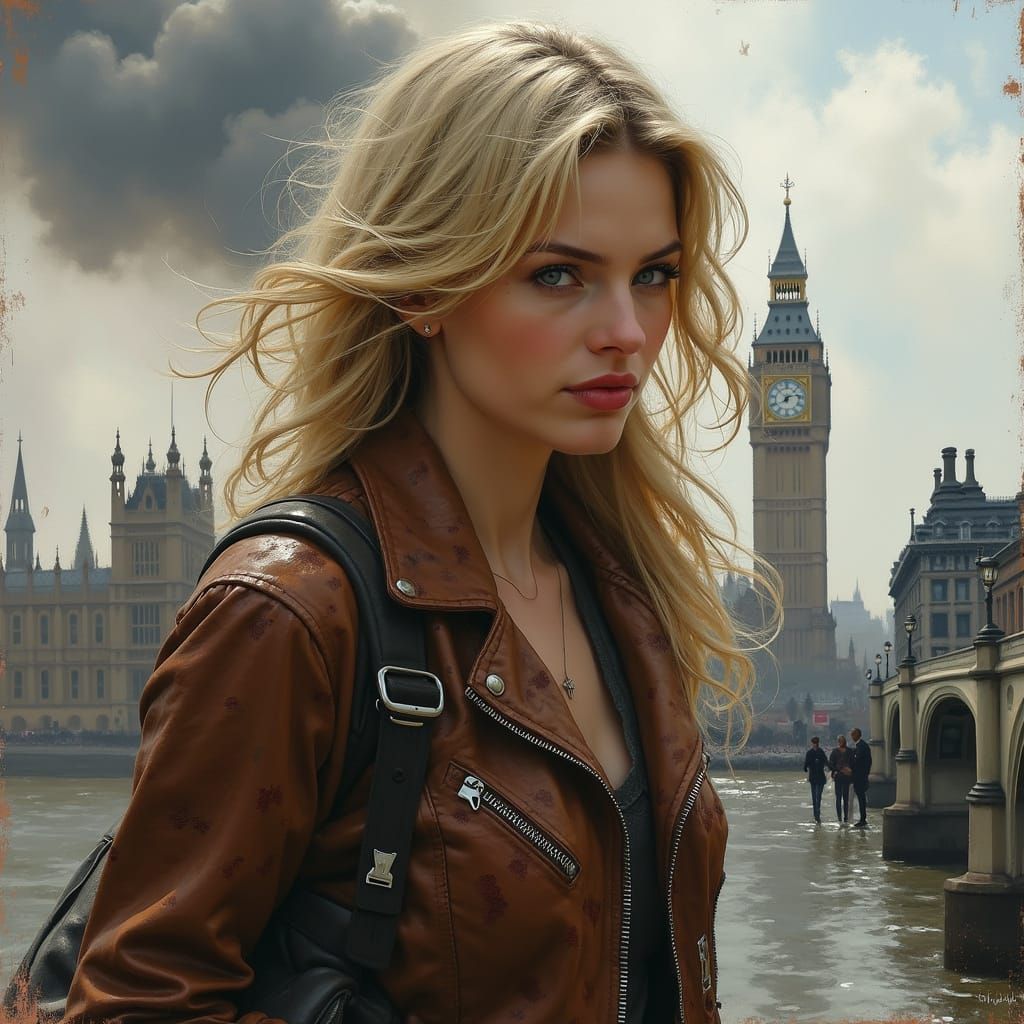 Windswept Woman in War-Torn City: Sargent-esque