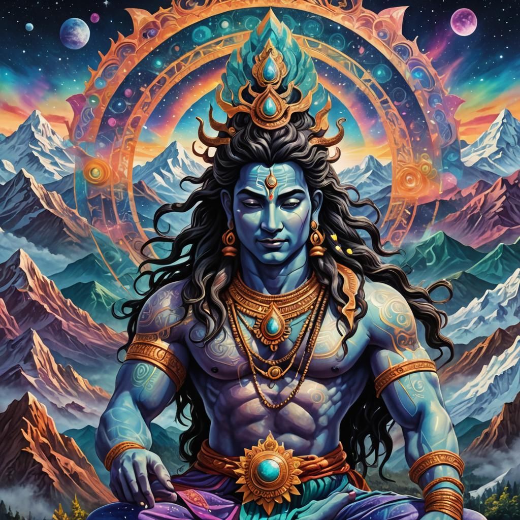 Holographic Shiva with Cosmic Mountain Backdrop