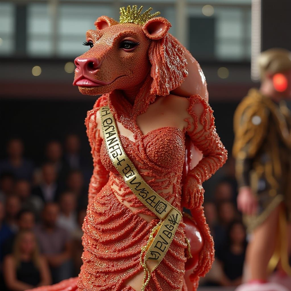 Miss Steak: Prime Beef Beauty in Surreal Fashion Pageant