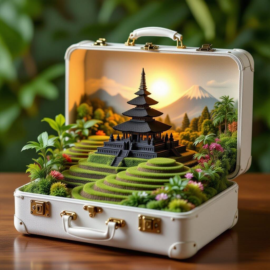 Indonesian Miniature Landscape in Suitcase Diorama