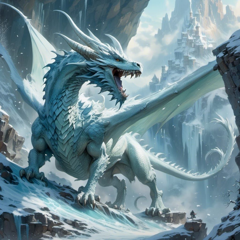 Icy Breath: A White Dragon's Frosty Fury