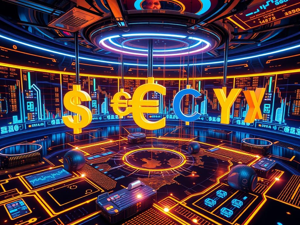 Futuristic Forex Trading Hub in Neon-Lit Digital Expanse