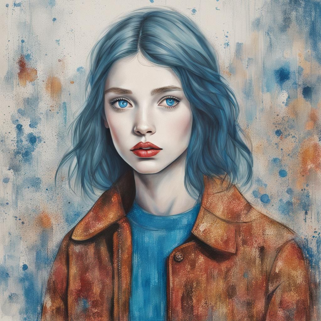 Blue-Eyed Girl Portrait with Kissable Lips