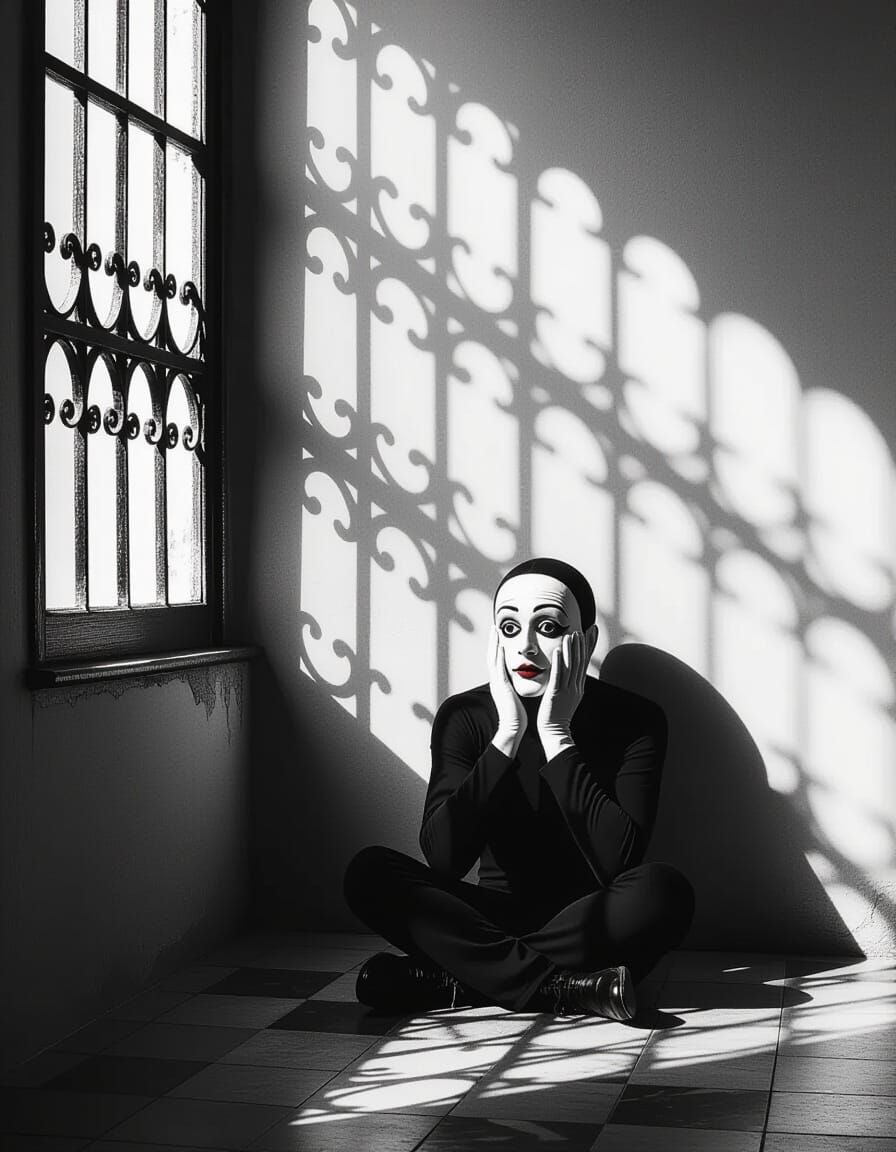 Mime in Shadow: A Chiaroscuro Portrait