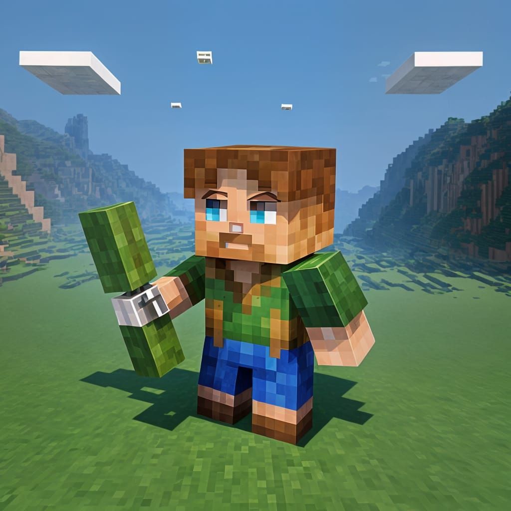 Blocky Pixel Art Minecraft Scene