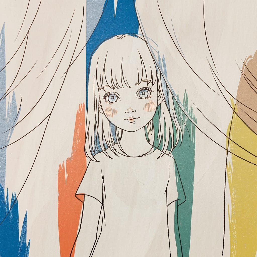 Whispering Anime Girl in Soft Blues and Brights