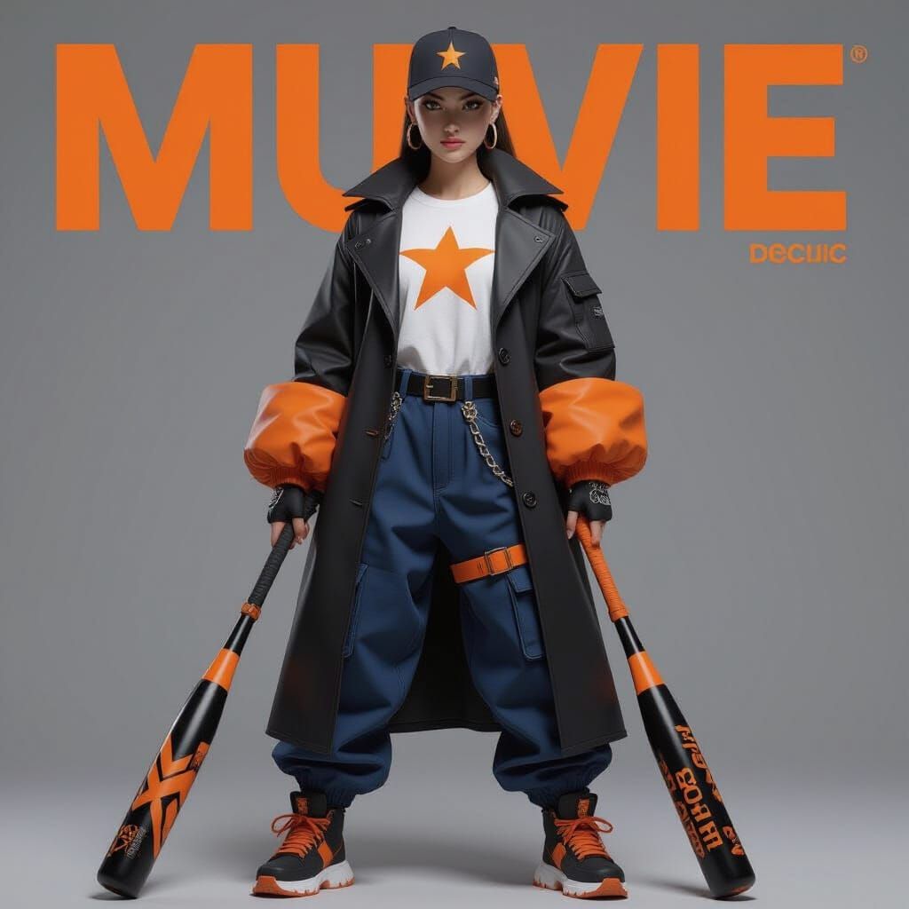 Young Woman in Trench Coat with Baseball Bat