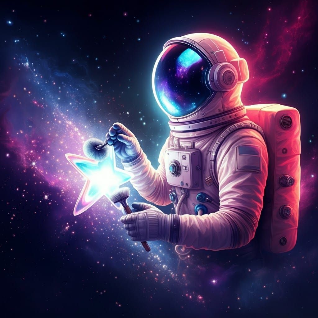 Astronaut Cleaning a Supernova in Space