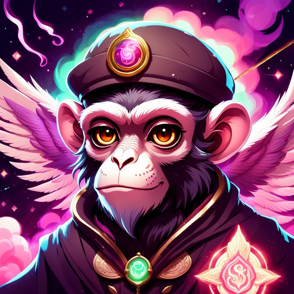 Mystical Primate Figure with Wings and Crystal Orb