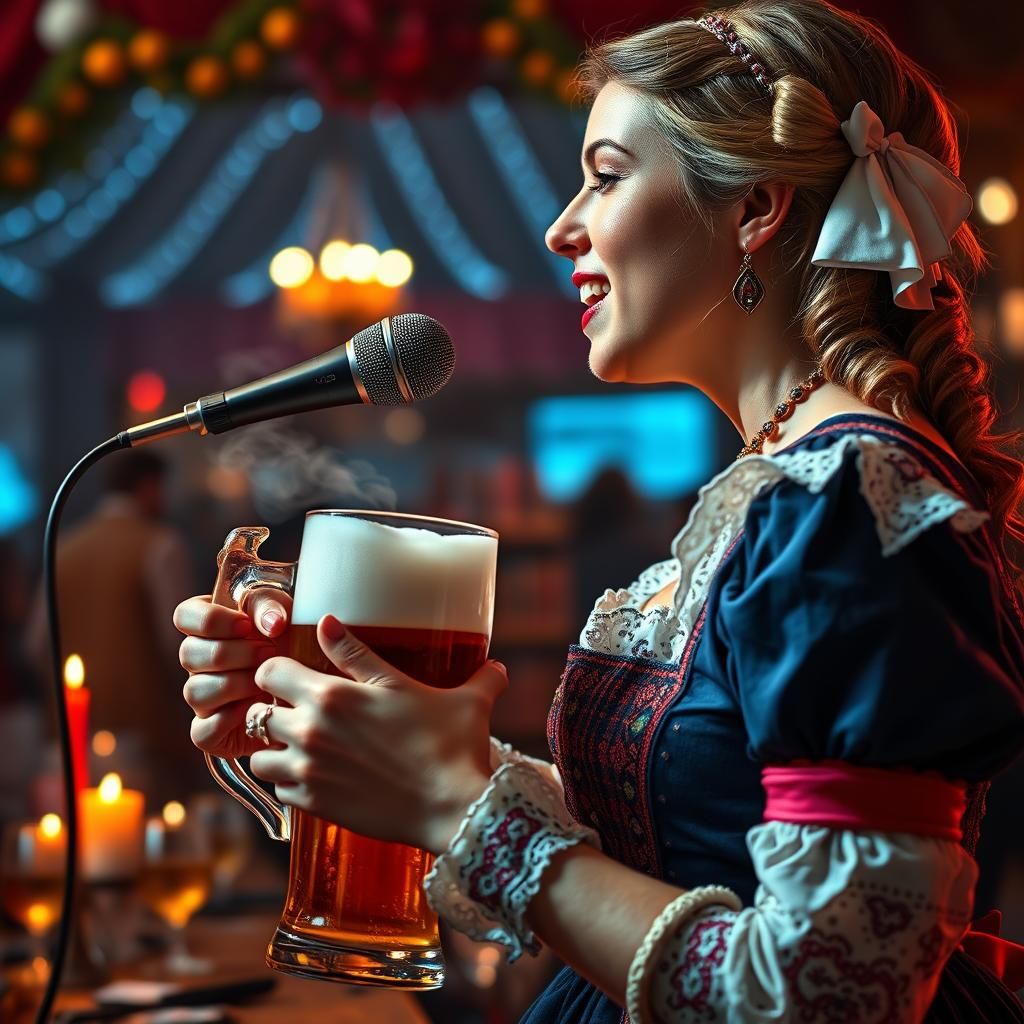 Oktoberfest Beauty Serving Beer: Fine Art Illustration