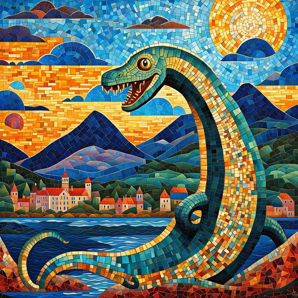 Loch Ness Monster in Baroque Cubism Mosaic