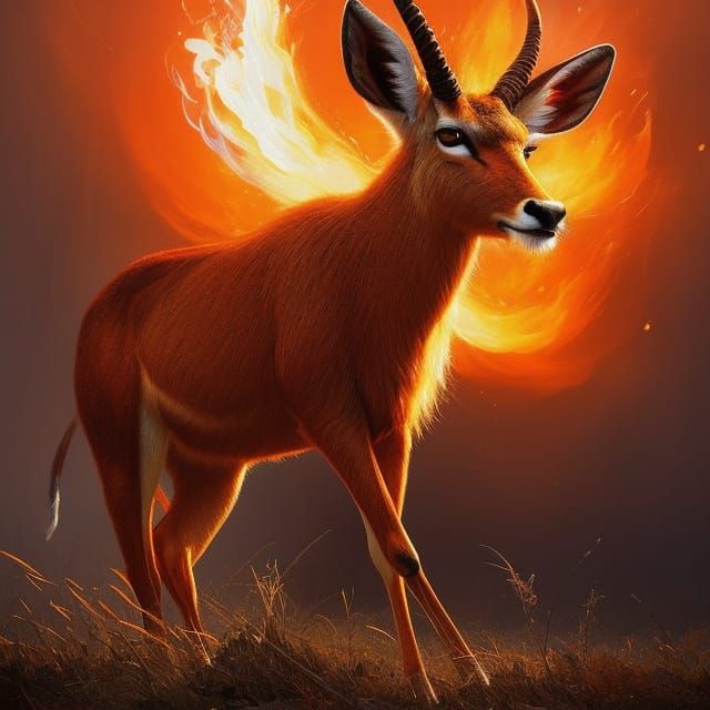 Perfect Antelope in Burning Landscape: Digital Art