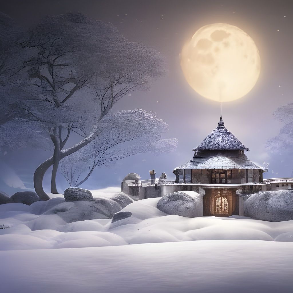 Majestic Jungle House on Snowy Beach: Fantasy Concept Art