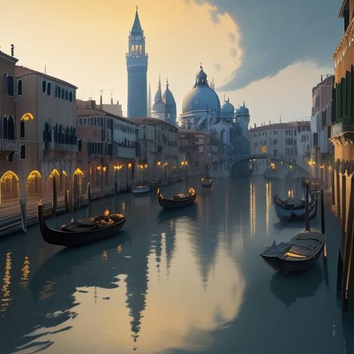 Mystical Venezia Cityscape with Iridescent Architecture