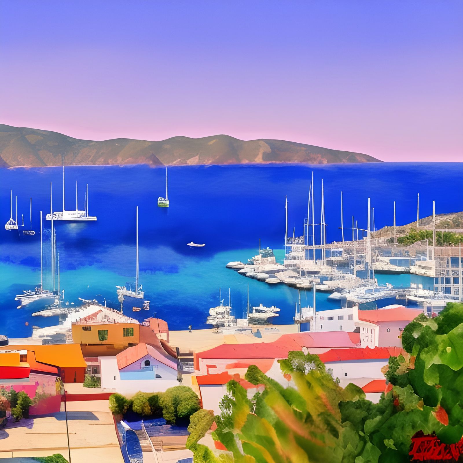Catalina Island Gouache Painting in Impressionist Style