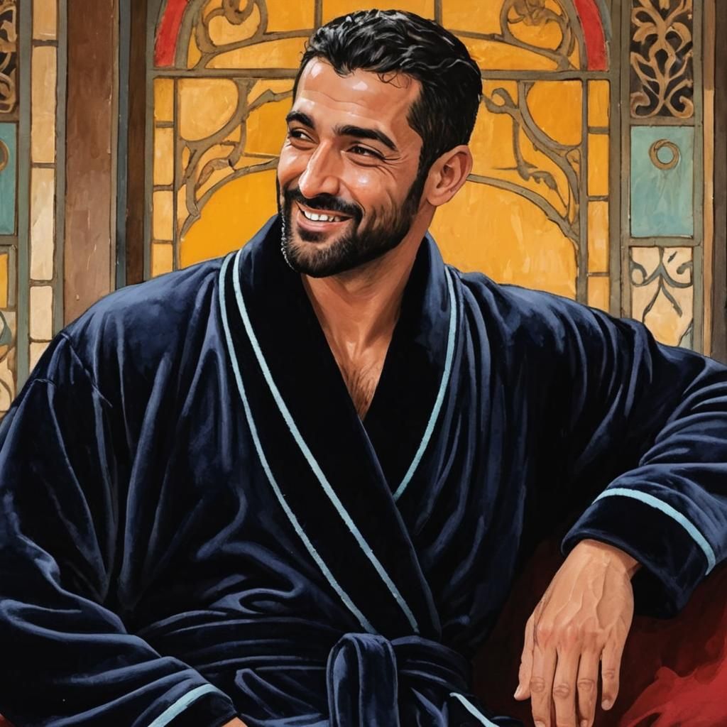 Hirsute Man in Velvet Bathrobe, Alcohol Ink Painting