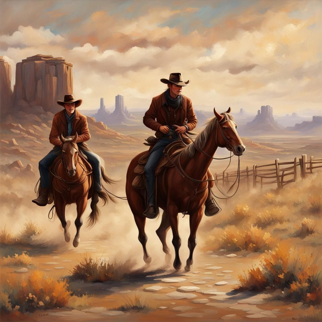 Wild West Frontier in Cubist Art Deco Style