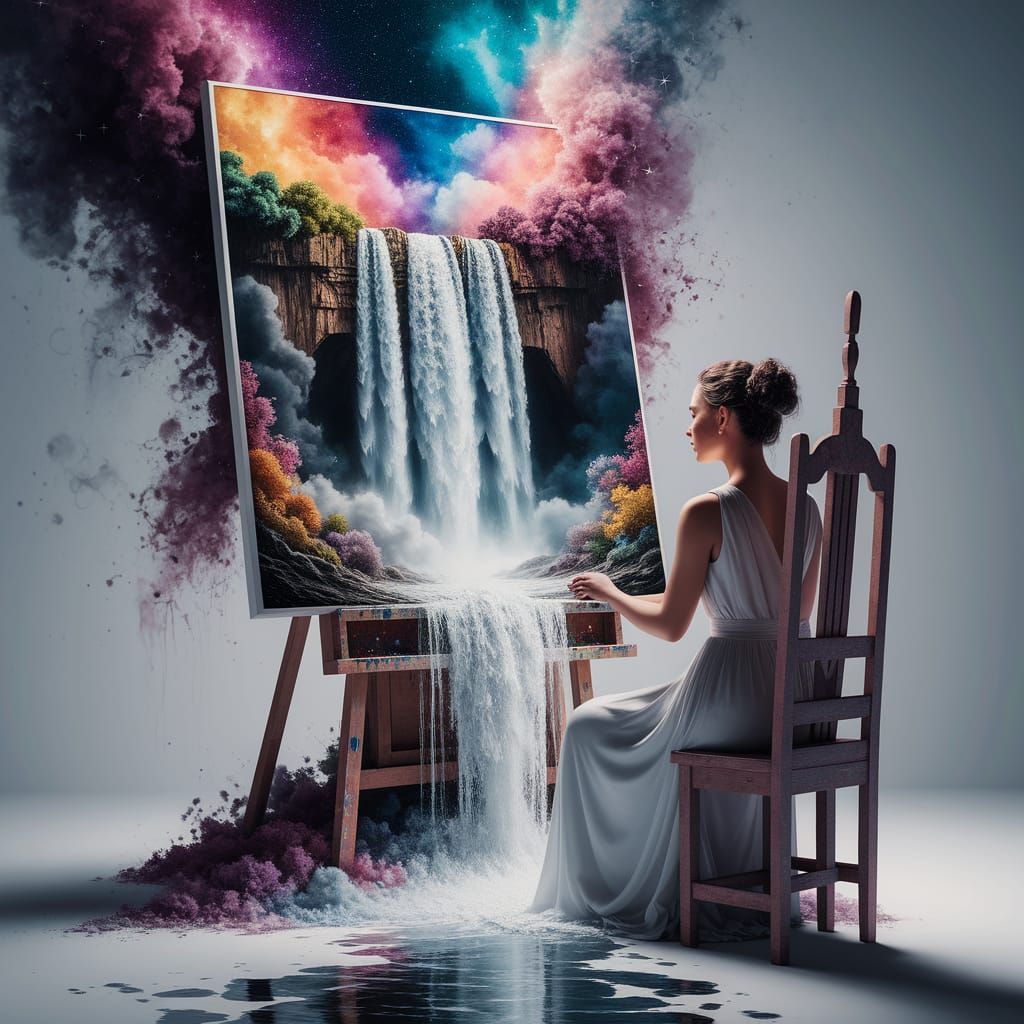 Waterfall Painting Erupts in Watercolor Style