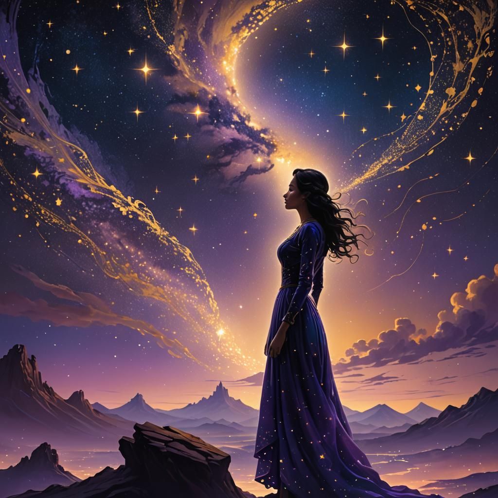 Ethereal Silhouette Gazing at Stars: Fantasy Matte Painting