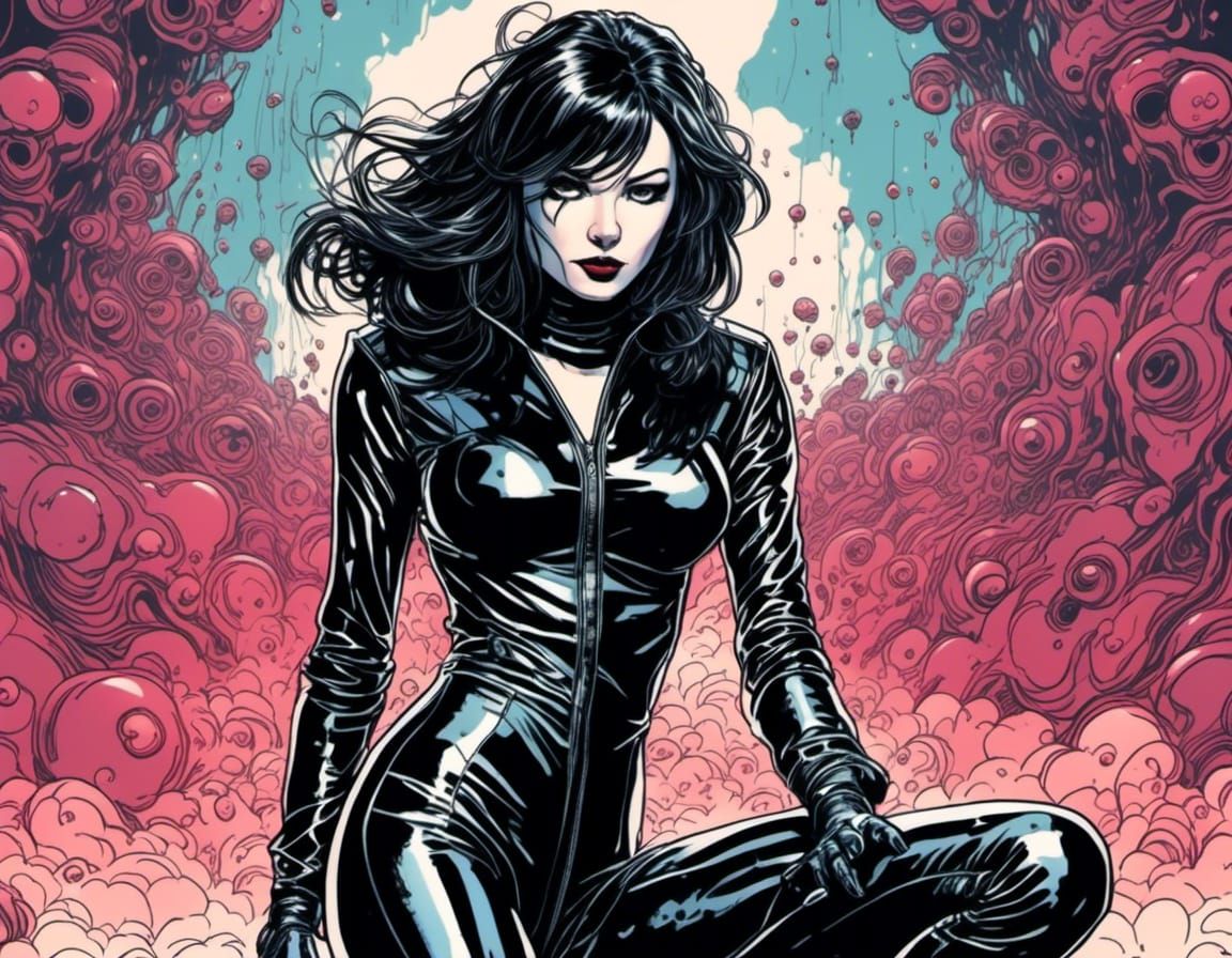 Hypnotized Woman in Latex Catsuit, Comic Art