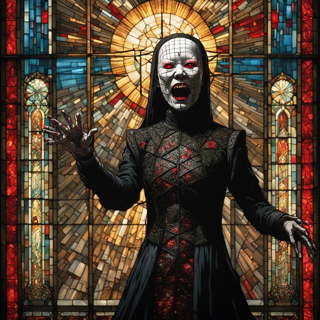 Asian Female Pinhead Screaming in Shattered Glass