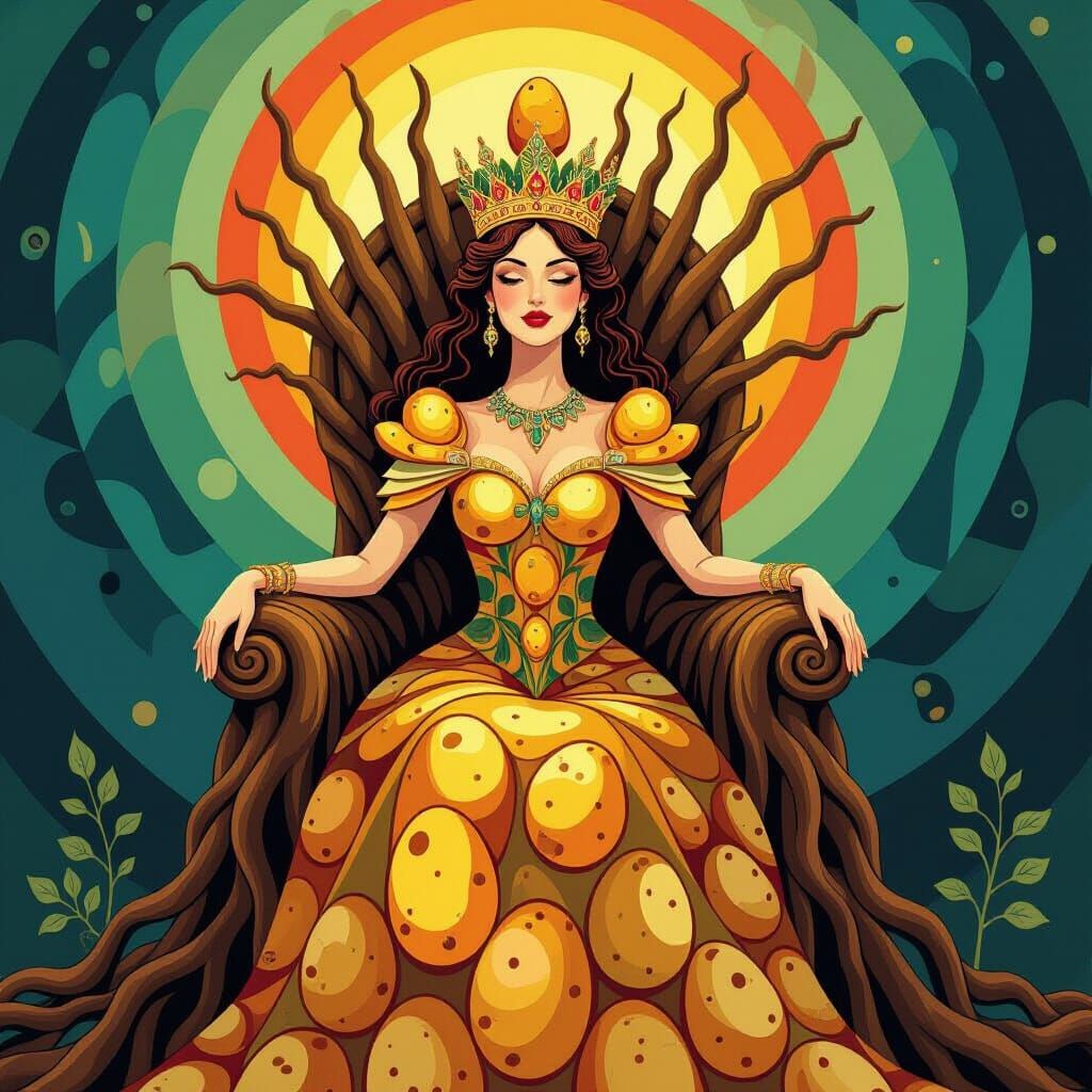 Regal Queen of Potatoes in Vibrant Abstract Style
